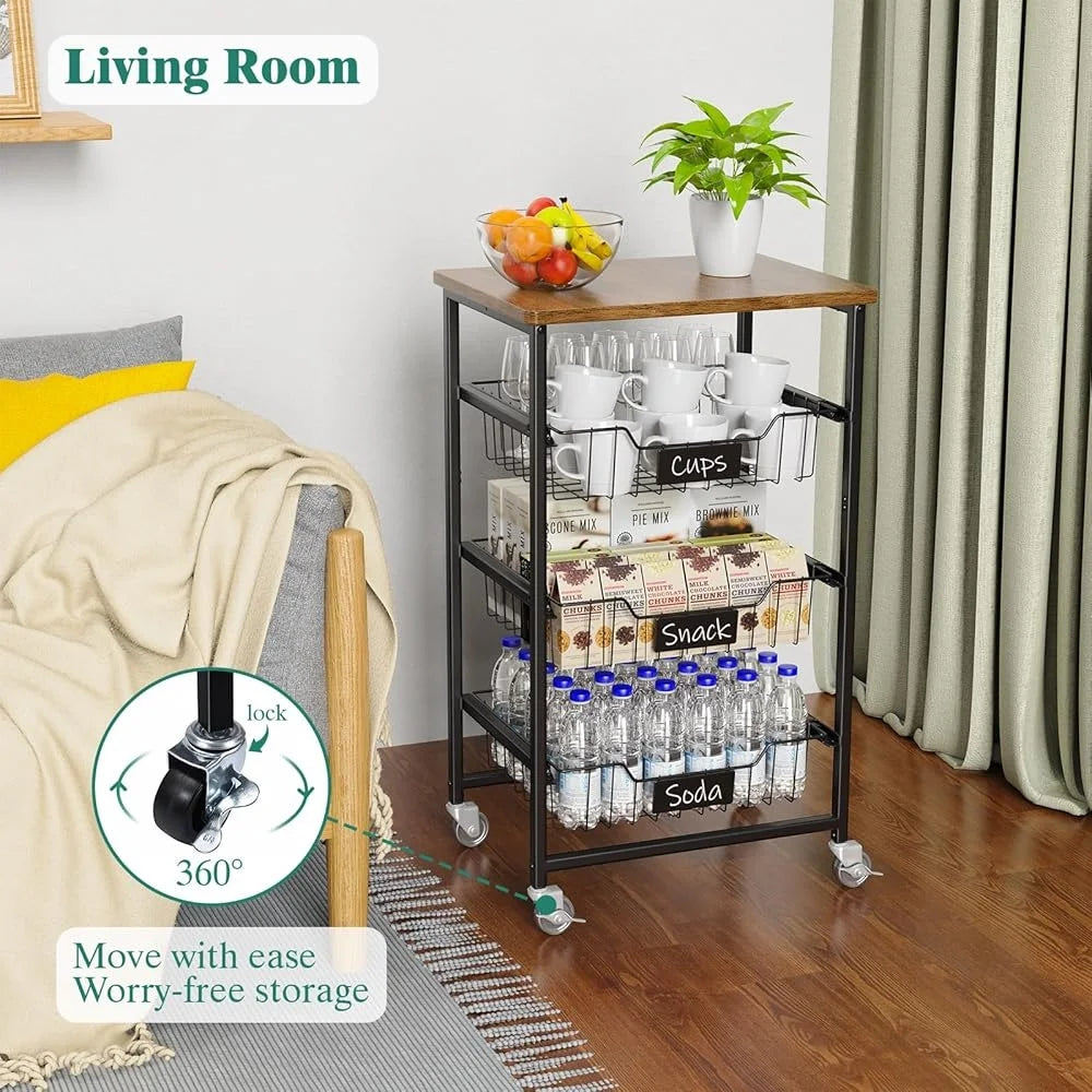 Rolling 4-Tier Vegetable Fruit Storage Cart