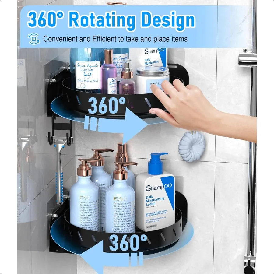 360°Rotating Corner Shower Caddy w/Shelf