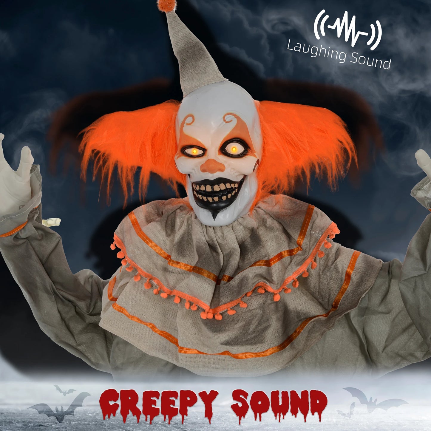 Halloween Clown Animatronic Prop with Light-Up Eyes