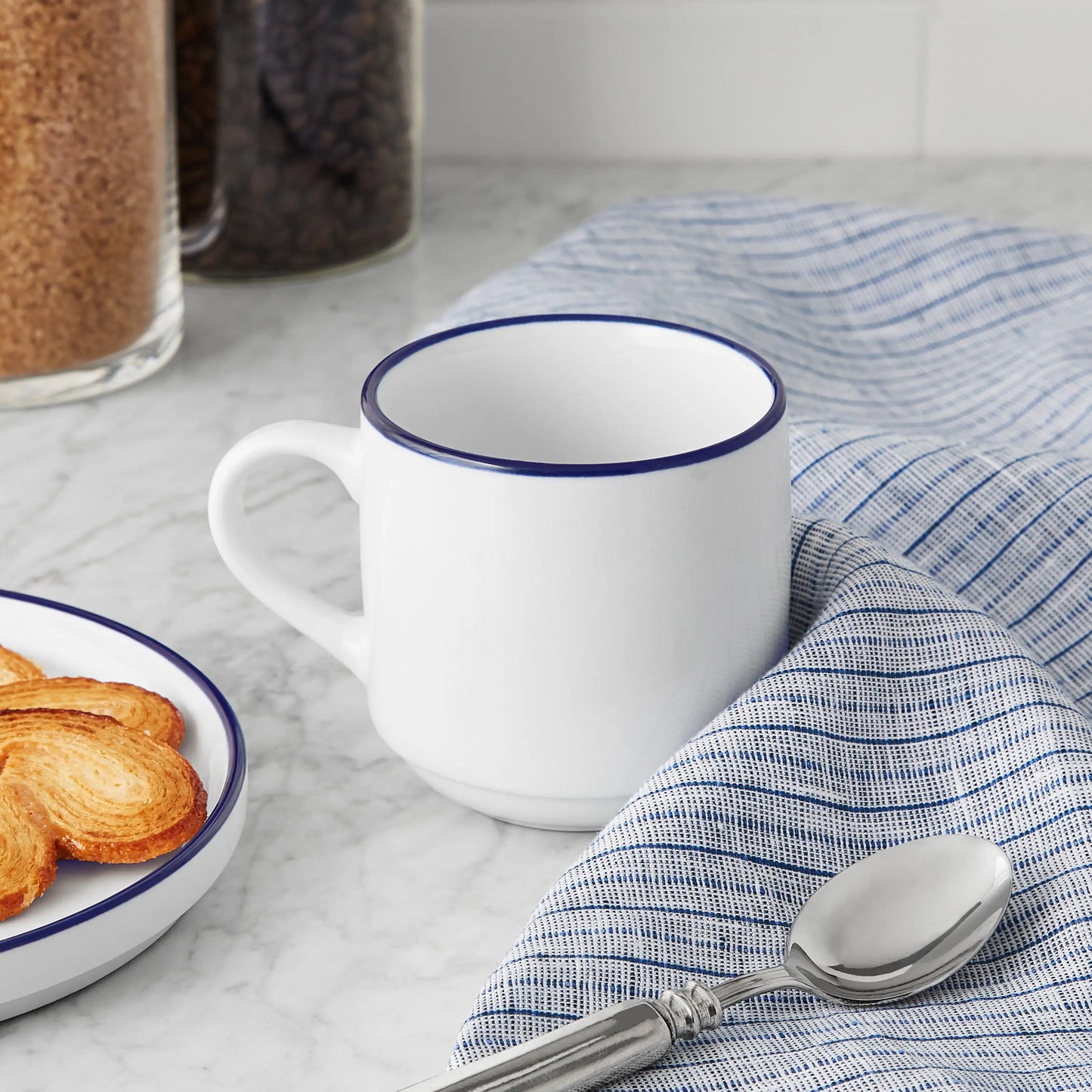 Blue Rim Stoneware Coffee Mug