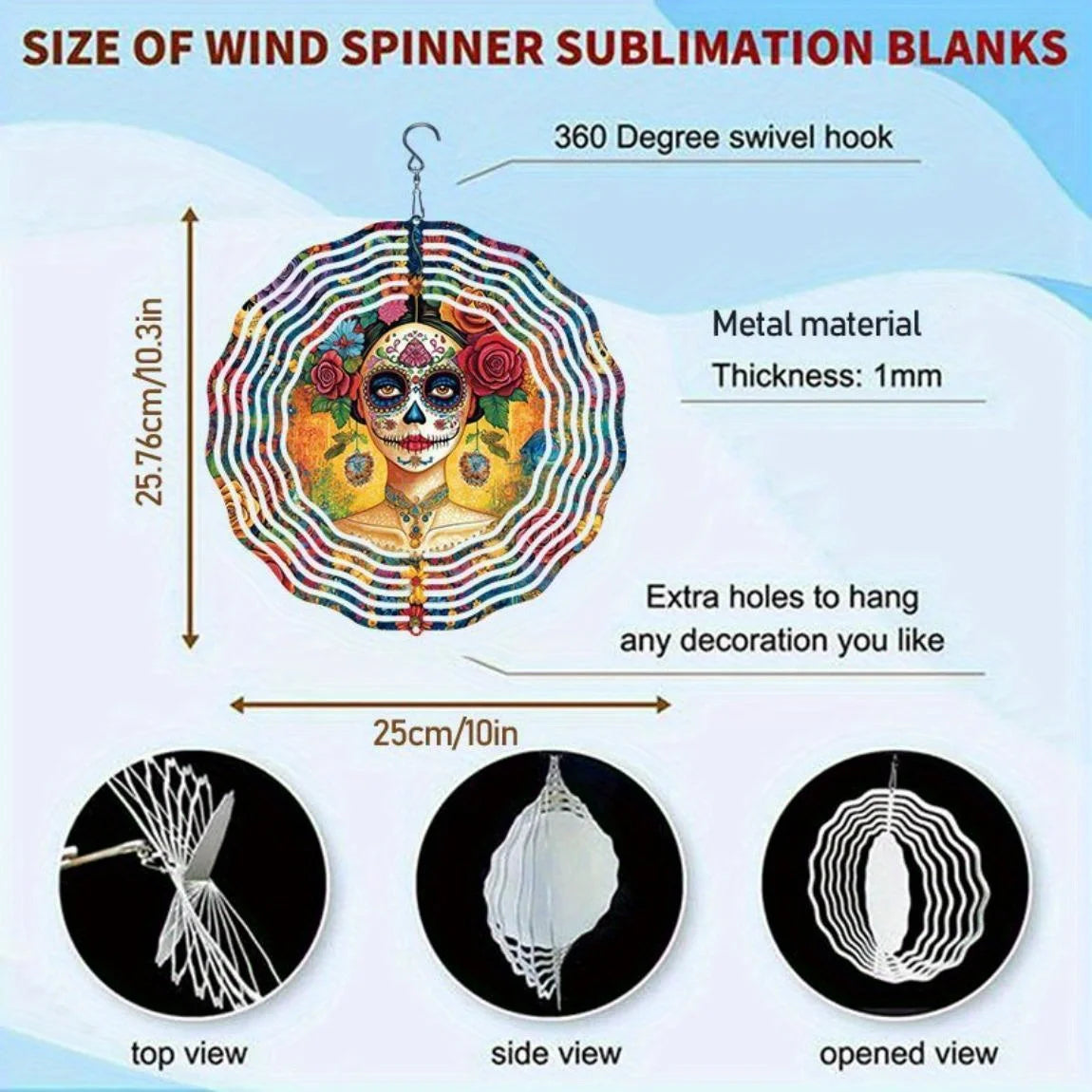 Vibrant Day of the Dead Skull Metal Wind Chime