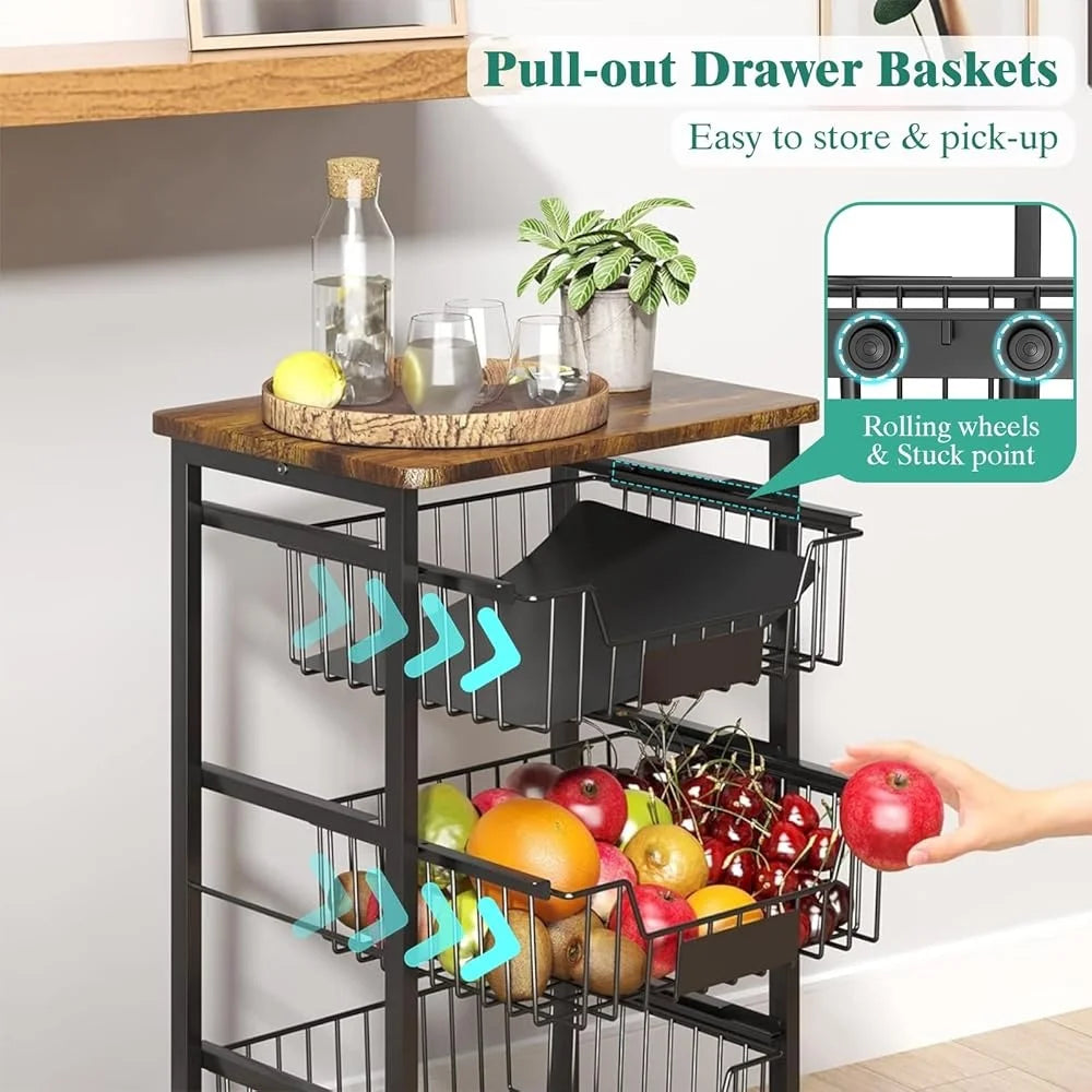 Rolling 4-Tier Vegetable Fruit Storage Cart