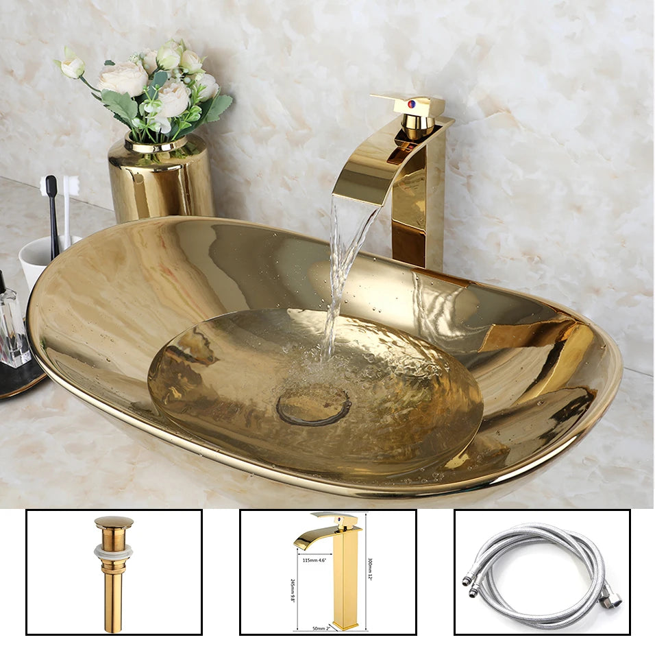 Gold Ceramic Luxury Bathroom Vessel Sink