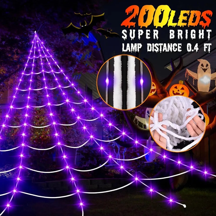 Outdoor 200 LED Halloween Giant Spider Web Lights