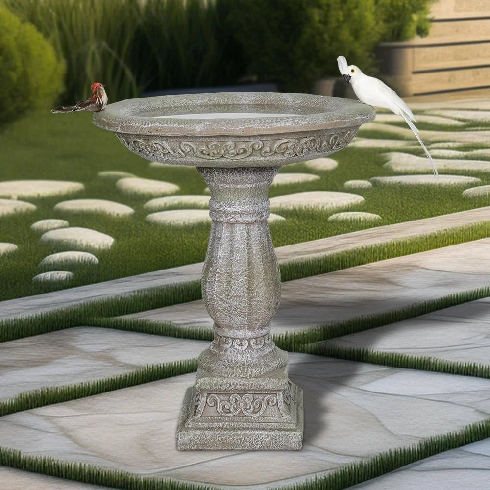 20" Outdoor Pedestal Birdbath and Feeder