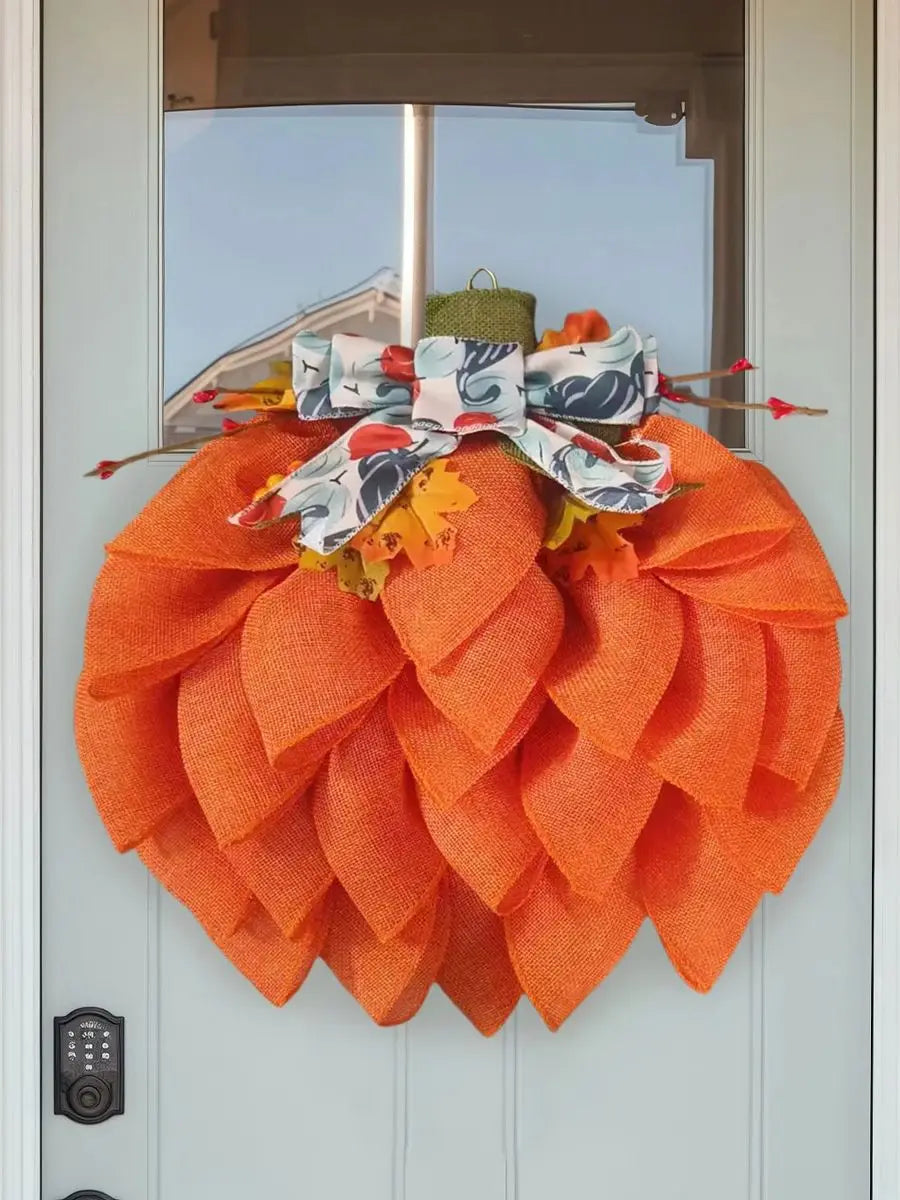 Autumn Pumpkin Wreath with Bows and Berries