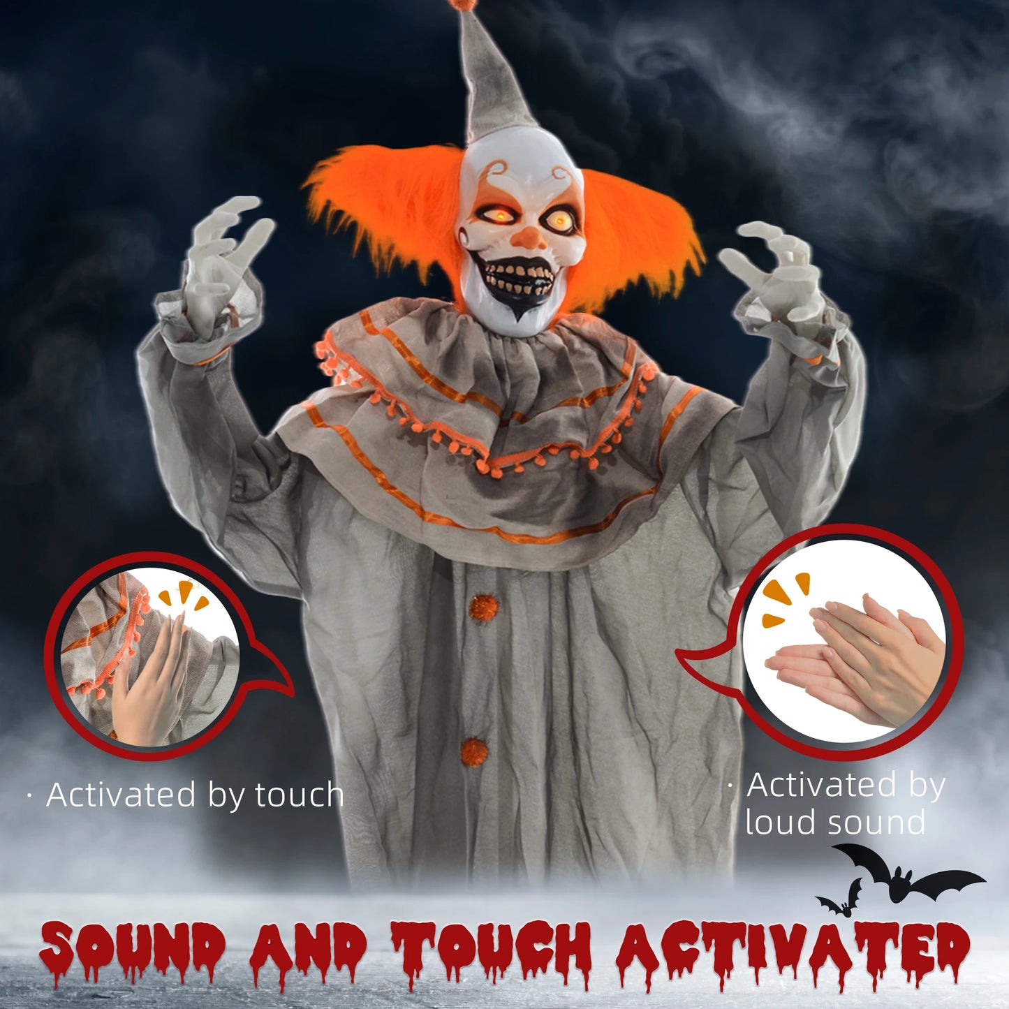 Halloween Clown Animatronic Prop with Light-Up Eyes