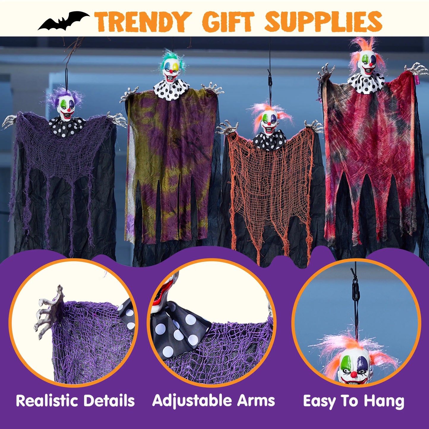 4 Pcs Scary Outdoor Ghost Clown Halloween Decorations