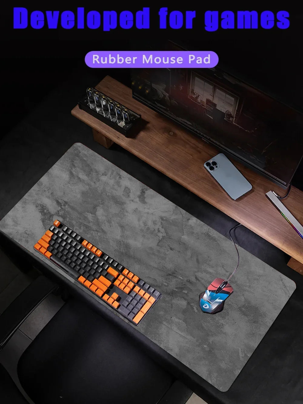 Gray desktop keyboard mouse pad