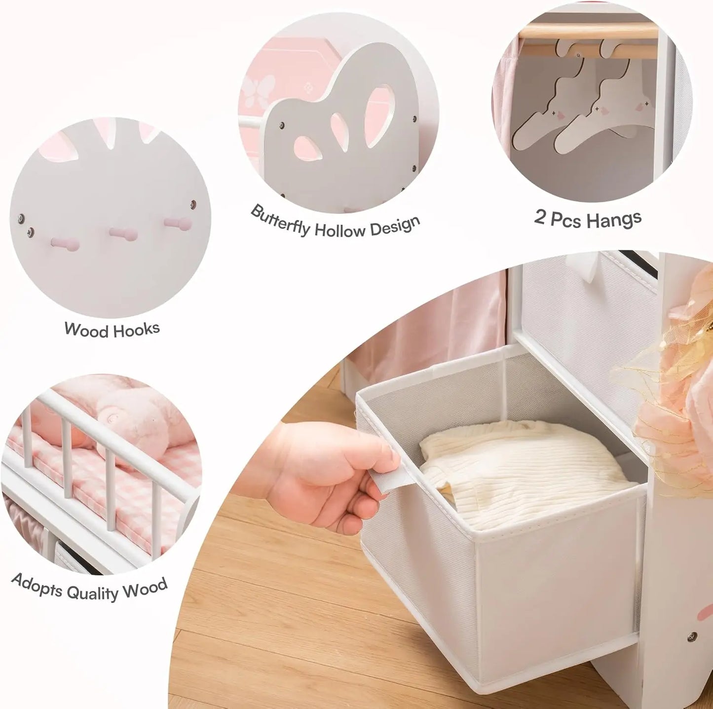 Wooden Baby Doll Crib with Storage Bedding