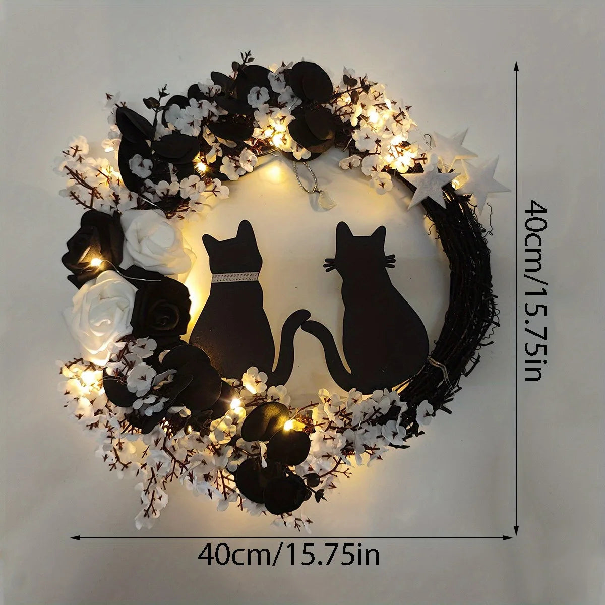 Spooky Black Cat Front Door Wreath