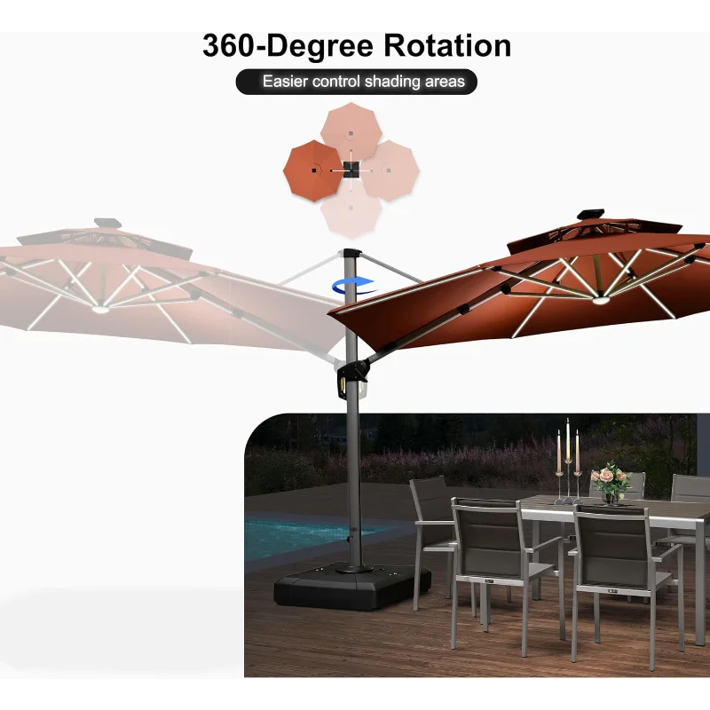 12ft Solar Powered LED Patio Umbrella
