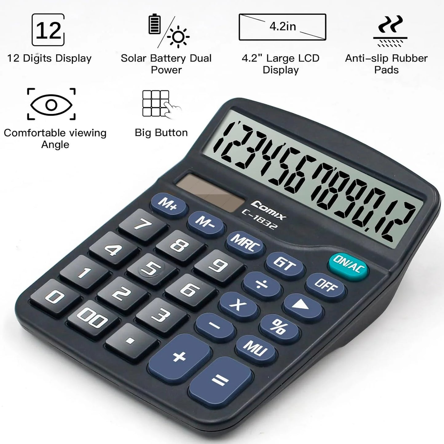 12 Digit Desktop Solar Battery Dual Powered Calculator