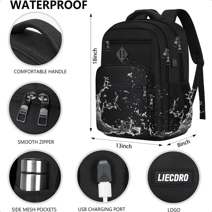 Black Backpack for Men with USB Charging Port