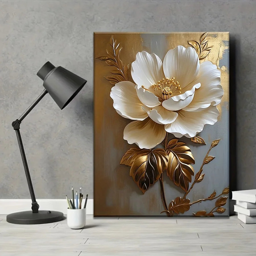1PC Elegant White Floral Canvas Wall Art