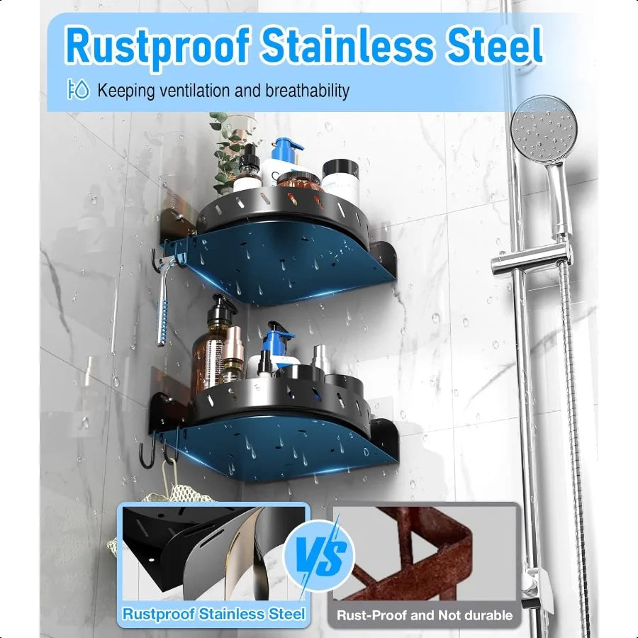 360°Rotating Corner Shower Caddy w/Shelf
