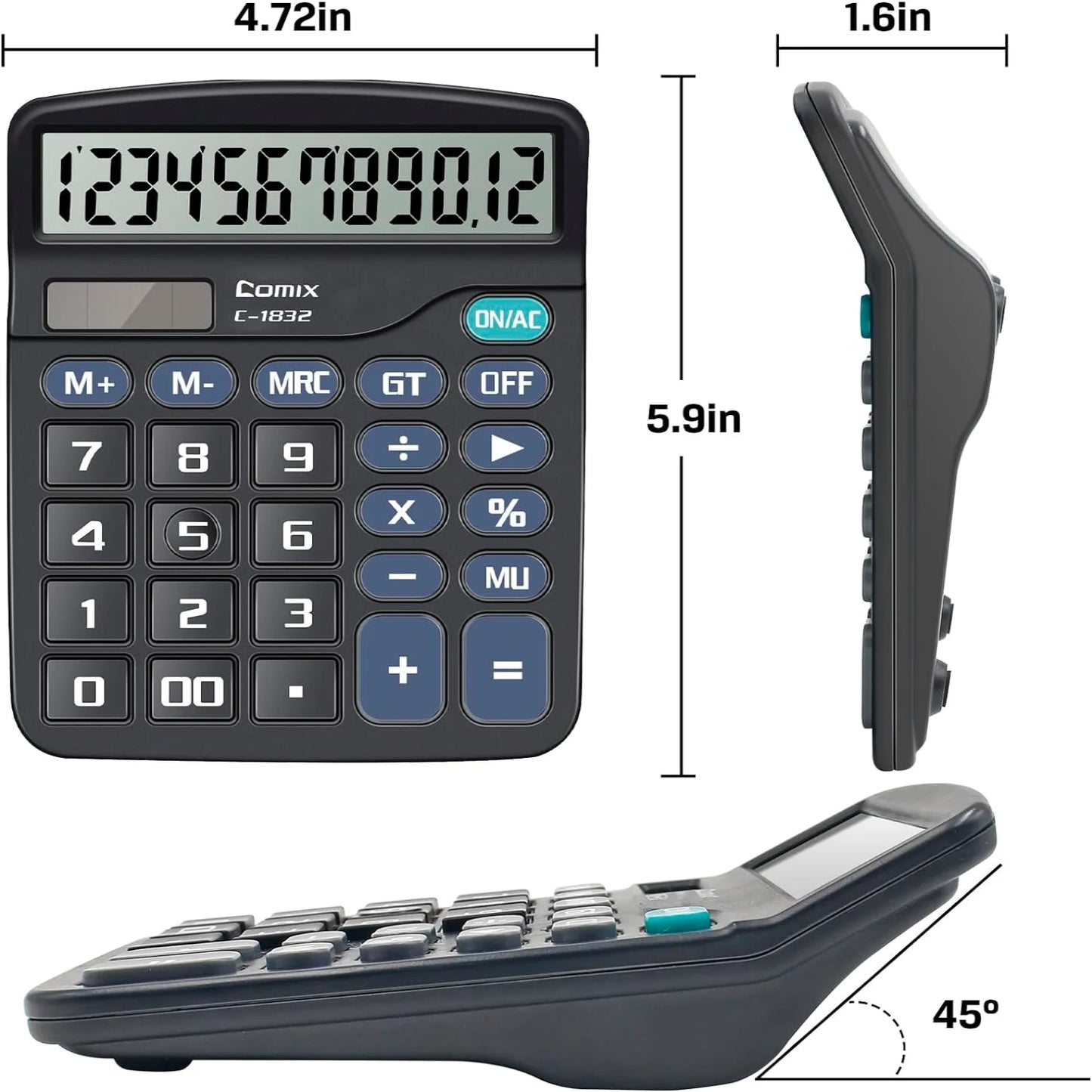 12 Digit Desktop Solar Battery Dual Powered Calculator
