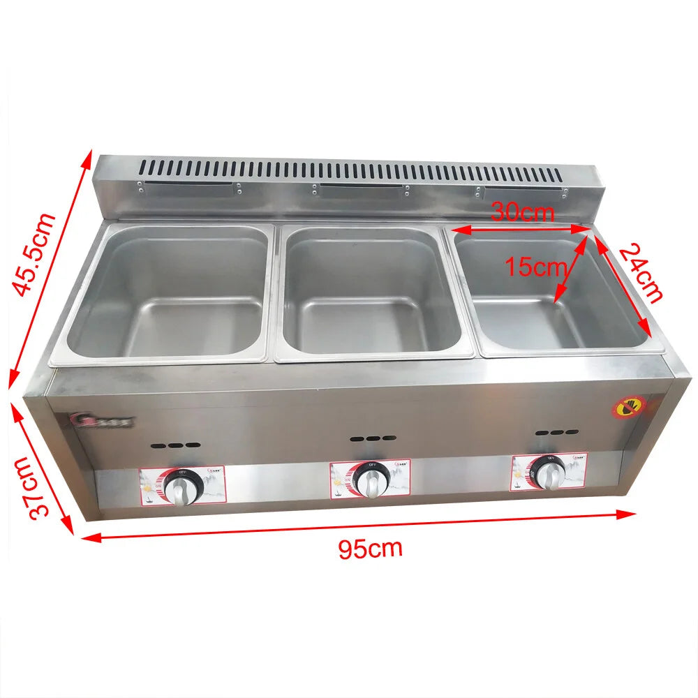 3 Pan Gas Fryer Catering Steam Table Food Warmer