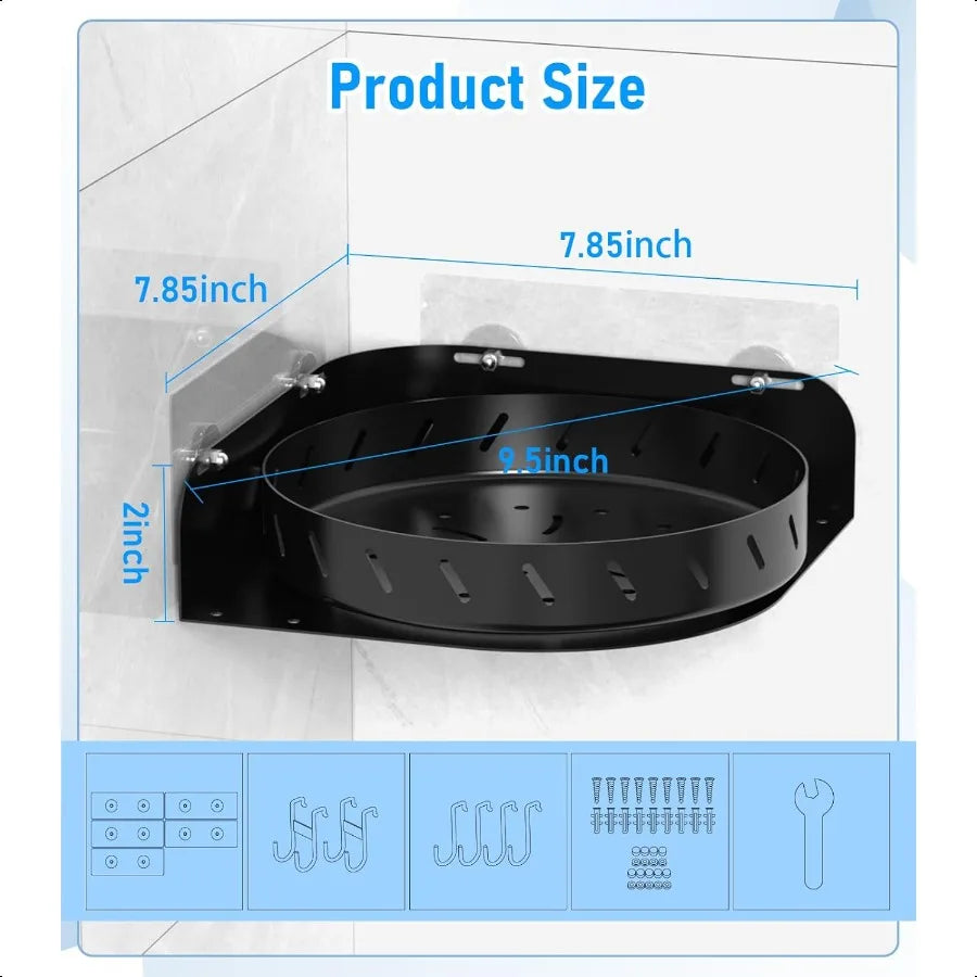 360°Rotating Corner Shower Caddy w/Shelf