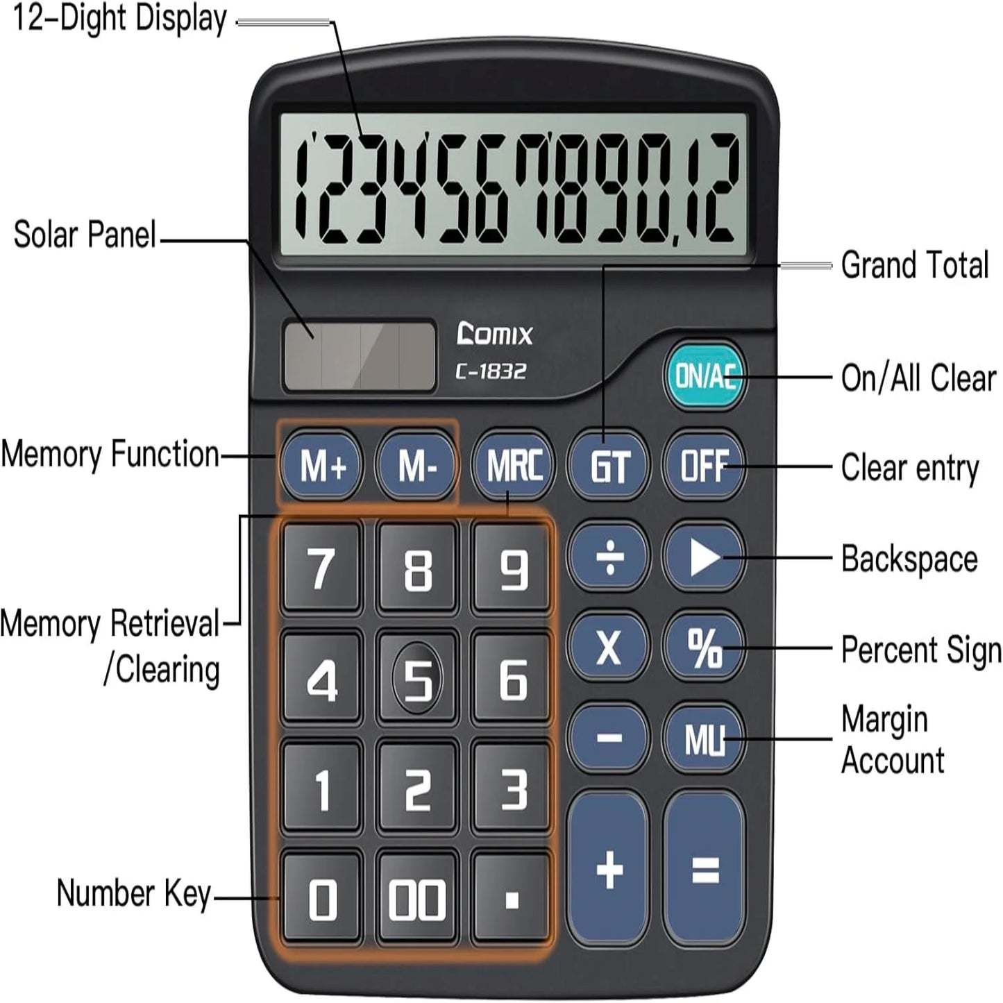 12 Digit Desktop Solar Battery Dual Powered Calculator