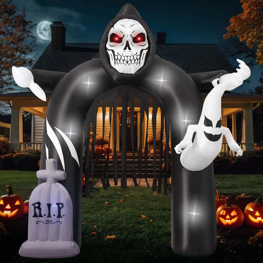 10FT Halloween Spooky Ghost Inflatable Archway with 7 LED Lights