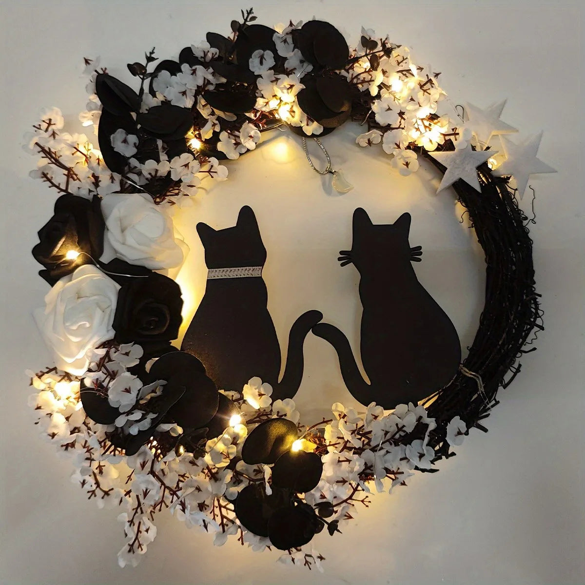 Spooky Black Cat Front Door Wreath