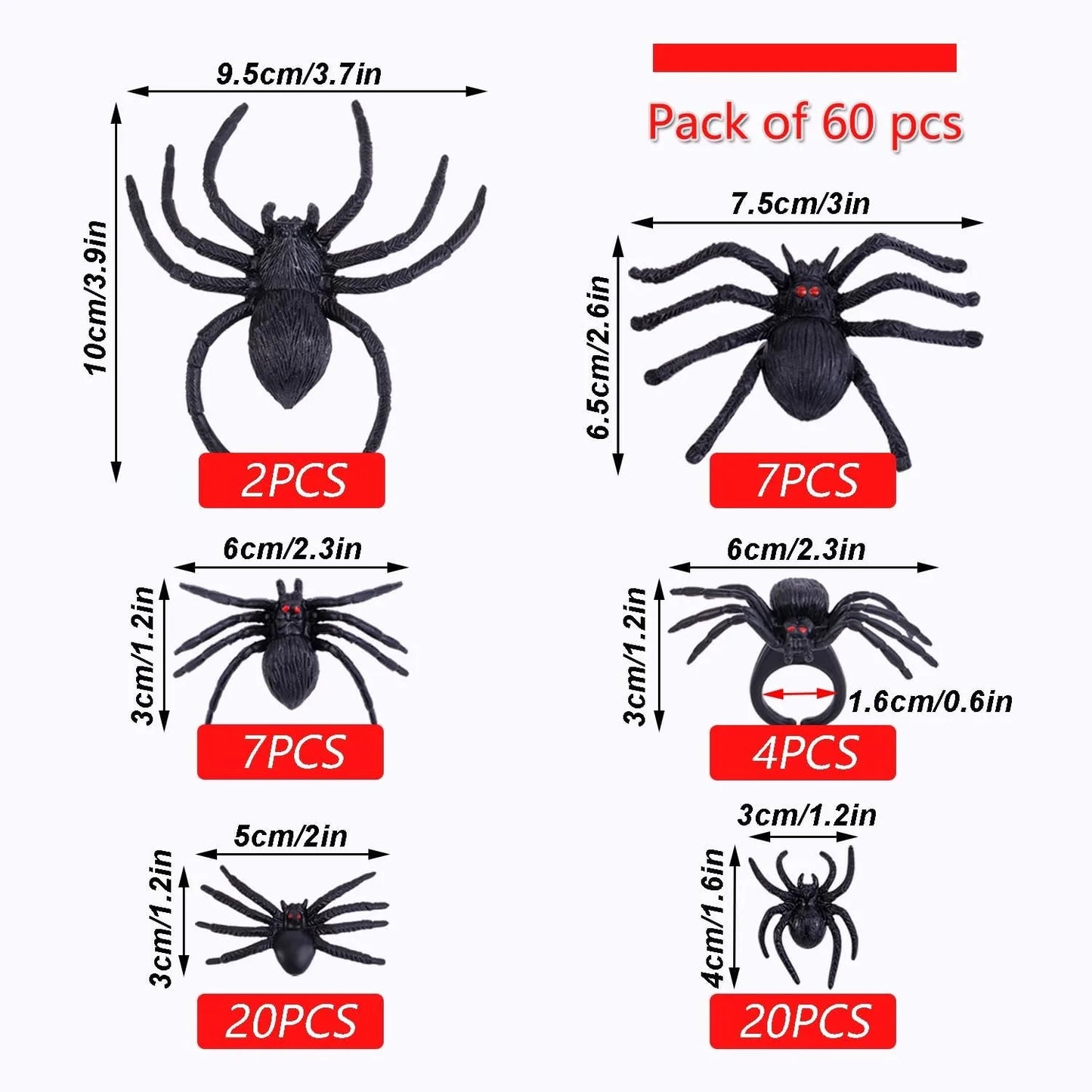 60 Pieces Realistic Plastic Spider Rings