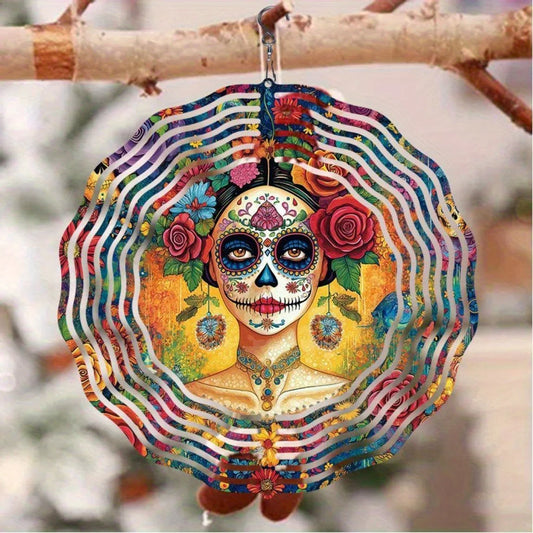Vibrant Day of the Dead Skull Metal Wind Chime