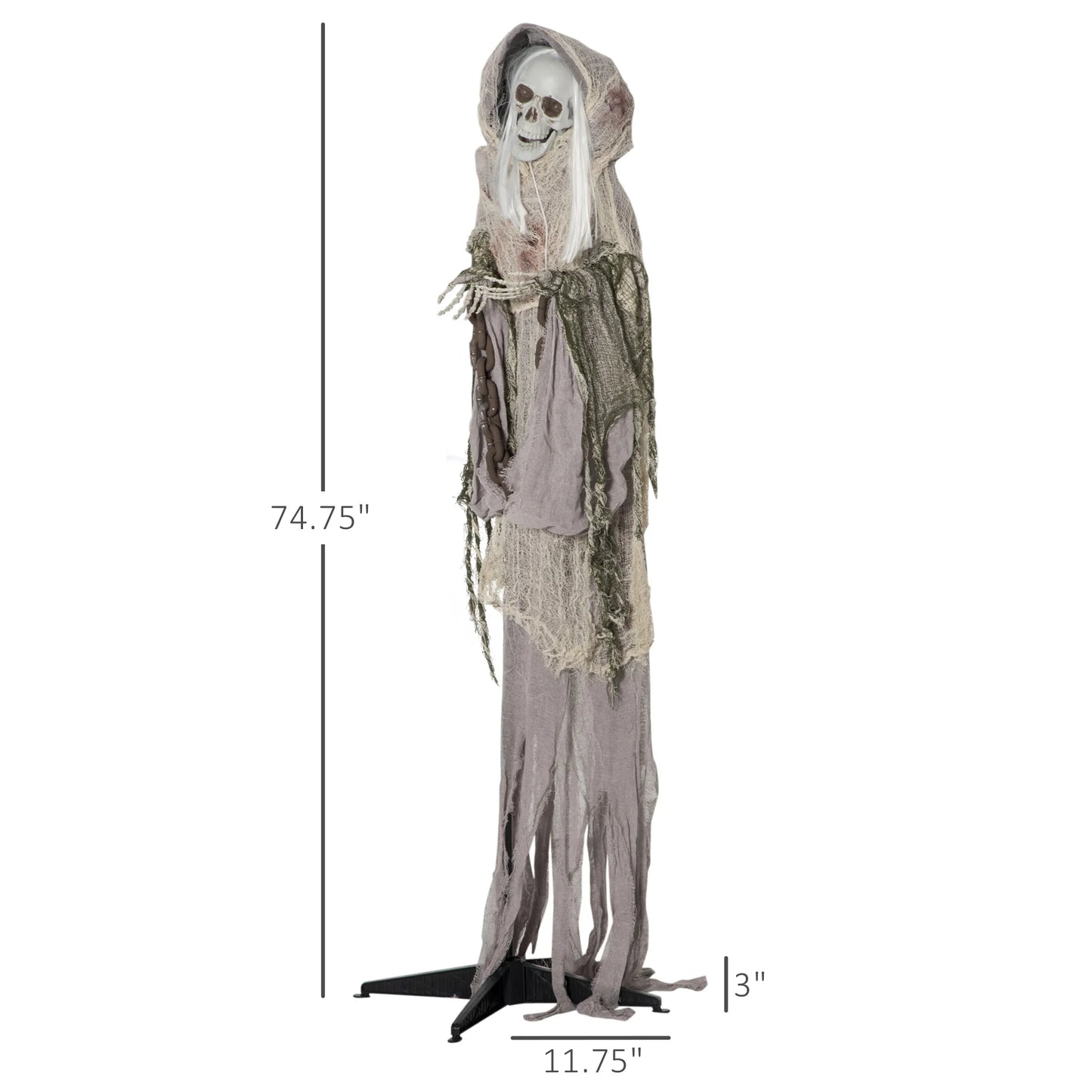 72-Inch Outdoor Life Size Animated Halloween Skeleton Decoration