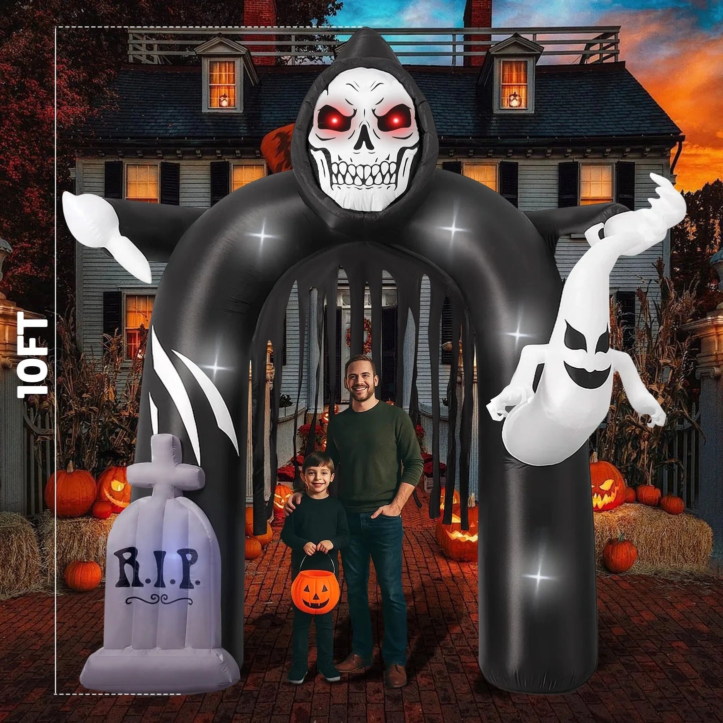 10FT Halloween Spooky Ghost Inflatable Archway with 7 LED Lights