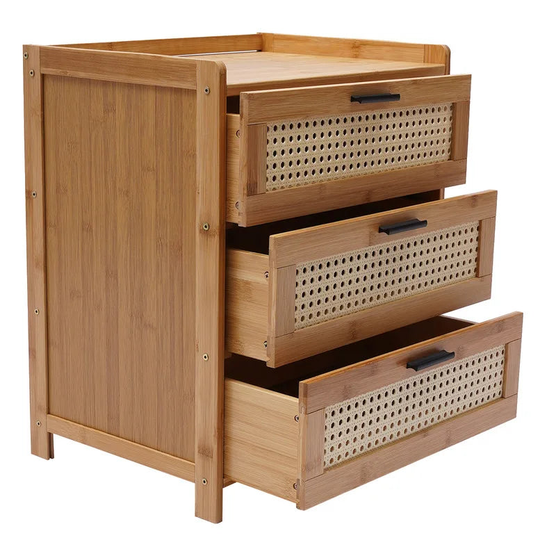 3- Drawer Bamboo Wood Bedside Nightstand