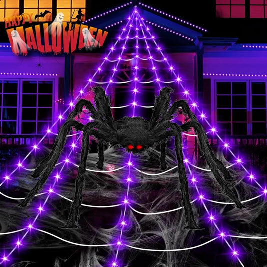 Outdoor 200 LED Halloween Giant Spider Web Lights