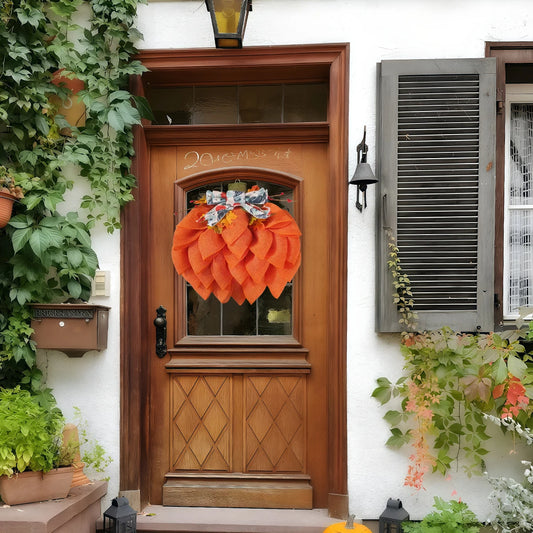 Autumn Pumpkin Wreath with Bows and Berries