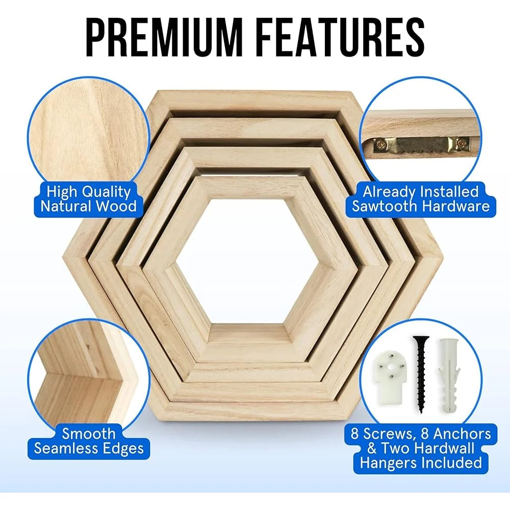 Natural Wood Hexagon Floating Shelves