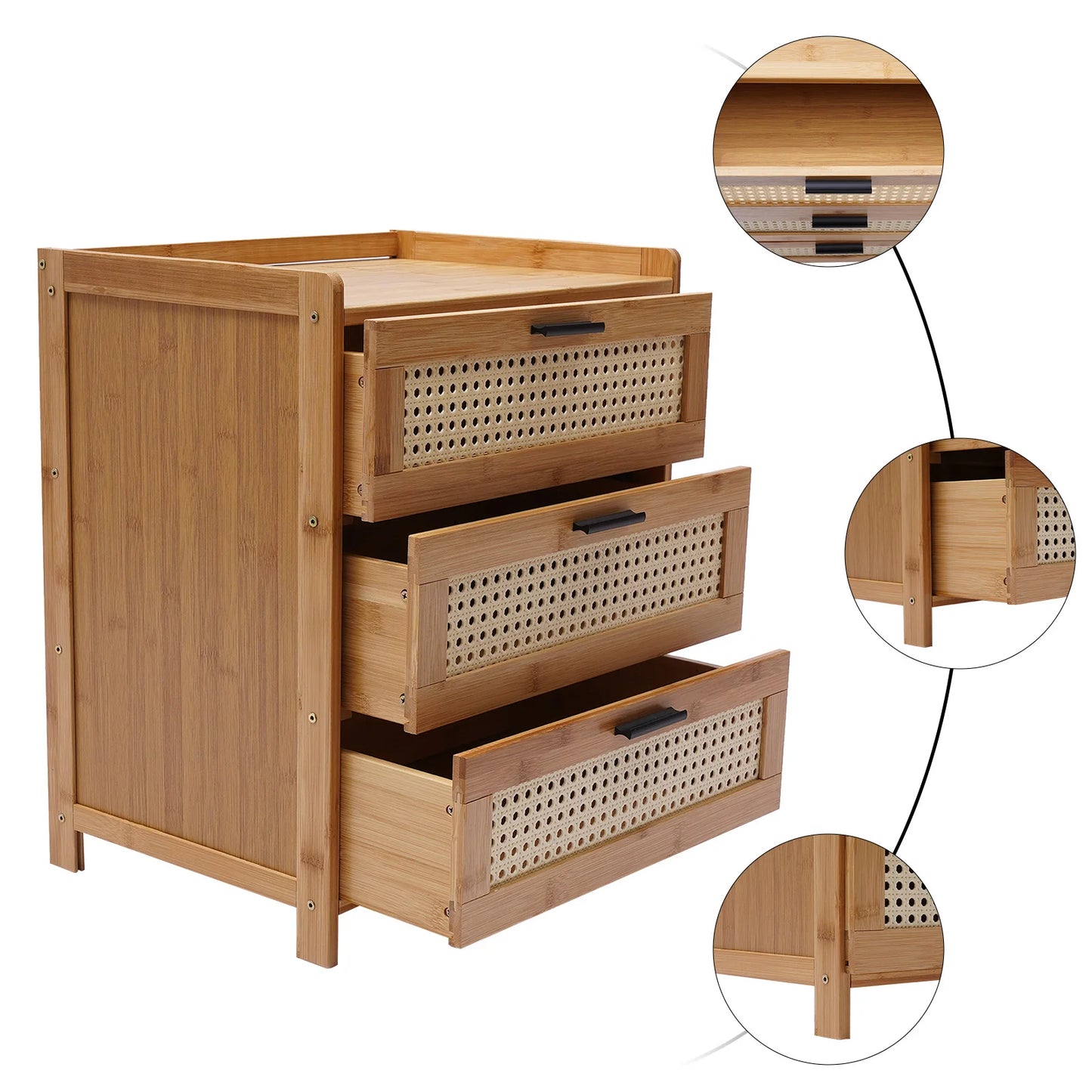 3- Drawer Bamboo Wood Bedside Nightstand