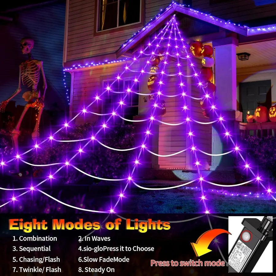 Outdoor 200 LED Halloween Giant Spider Web Lights