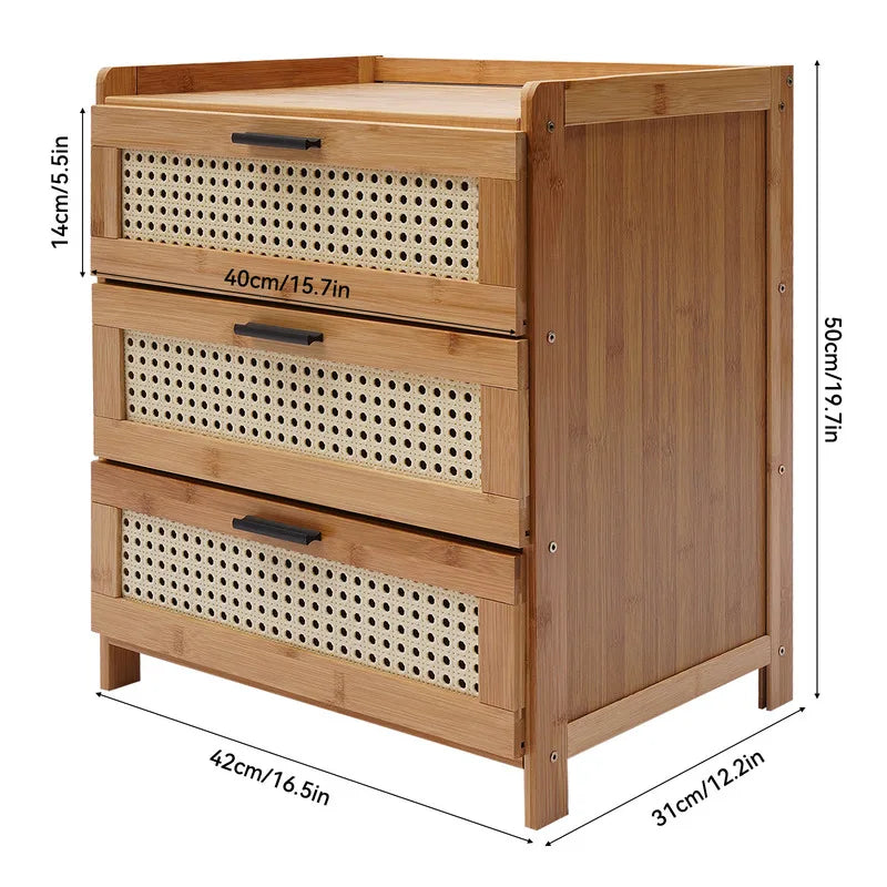 3- Drawer Bamboo Wood Bedside Nightstand