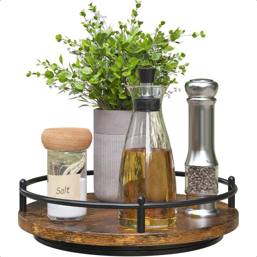 9 Inch Rotating Spice Rack w/Round Wooden Turntable