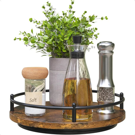 9 Inch Rotating Spice Rack w/Round Wooden Turntable