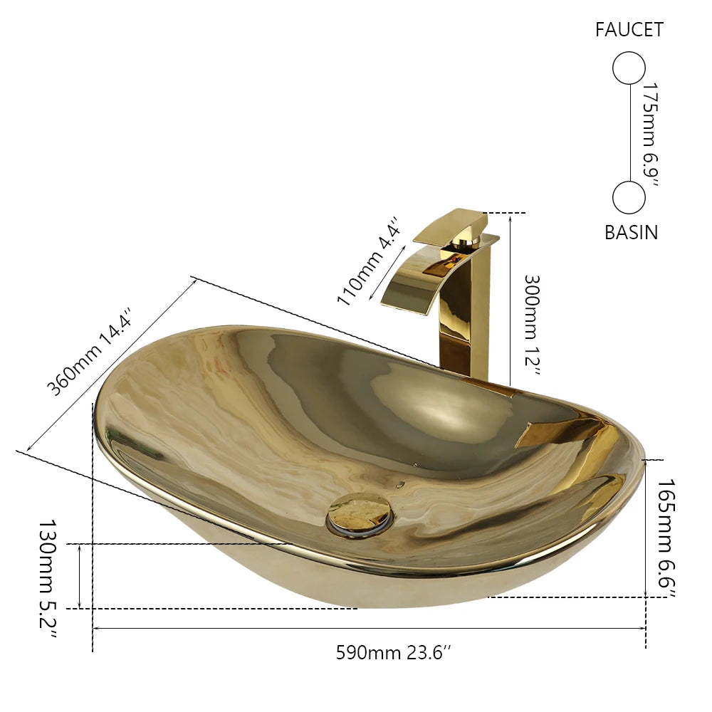 Gold Ceramic Luxury Bathroom Vessel Sink