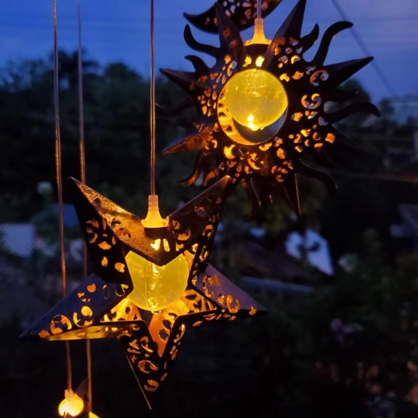 Outdoor Solar Wind Chimes w/ Sun Moon Star Lights