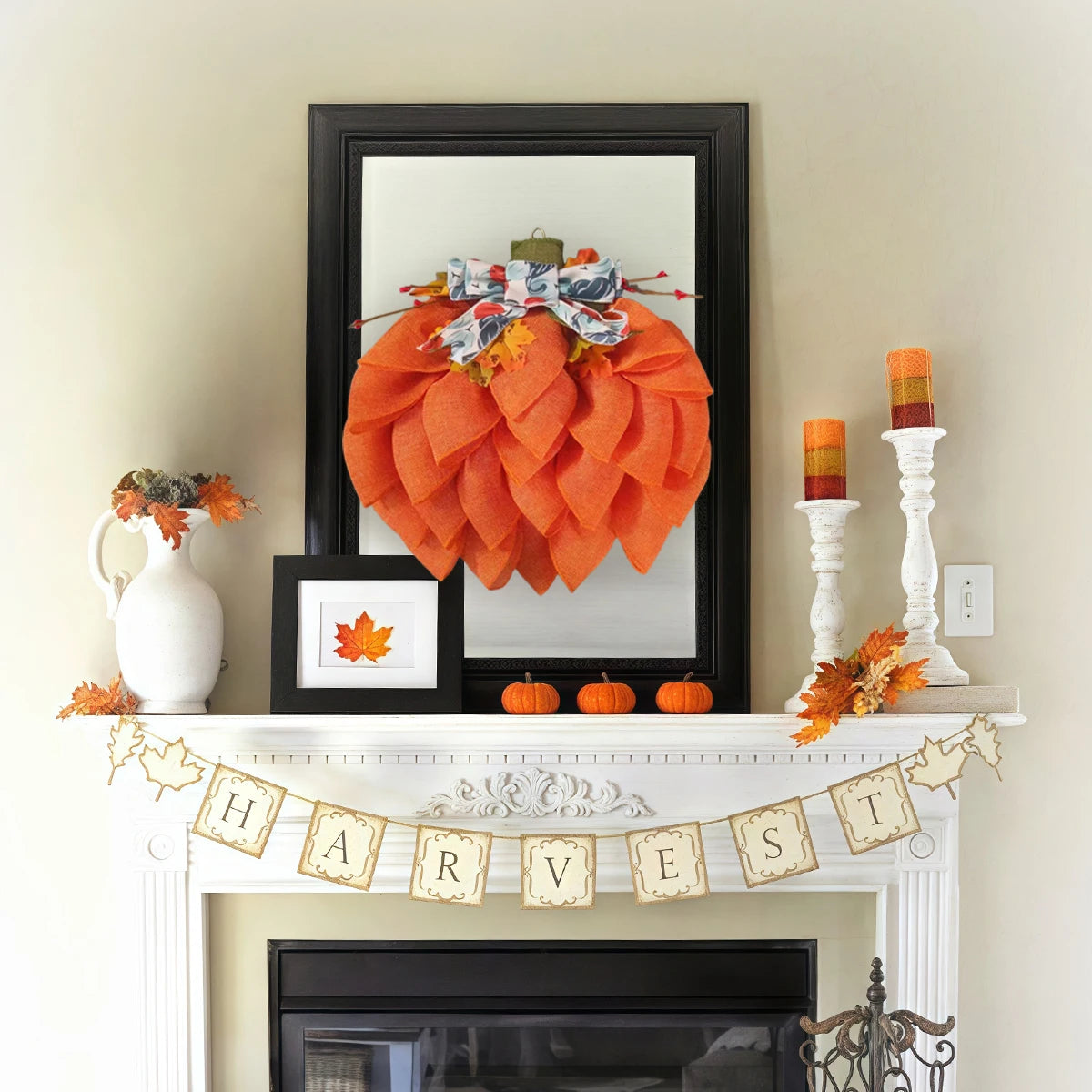 Autumn Pumpkin Wreath with Bows and Berries