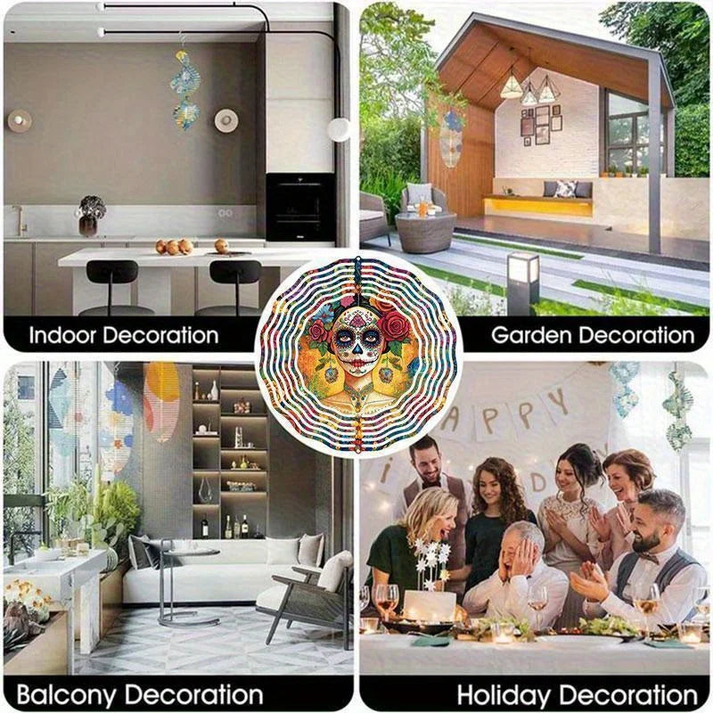 Vibrant Day of the Dead Skull Metal Wind Chime