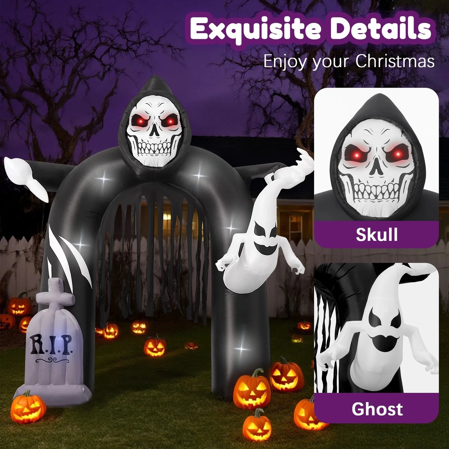 10FT Halloween Spooky Ghost Inflatable Archway with 7 LED Lights