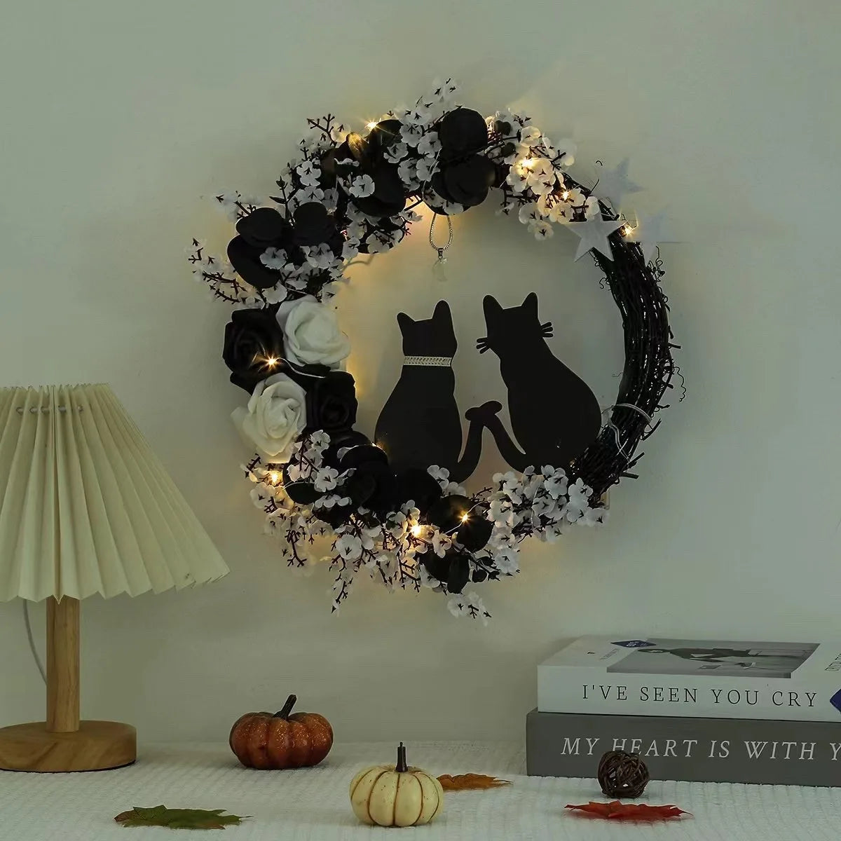 Spooky Black Cat Front Door Wreath