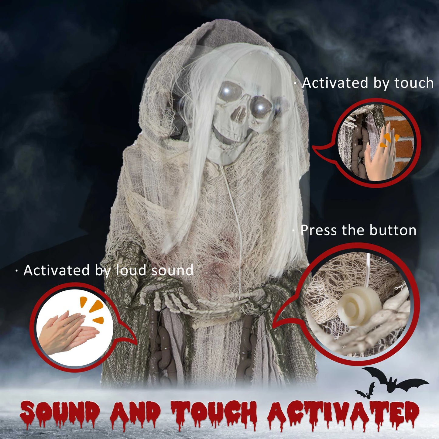 72-Inch Outdoor Life Size Animated Halloween Skeleton Decoration