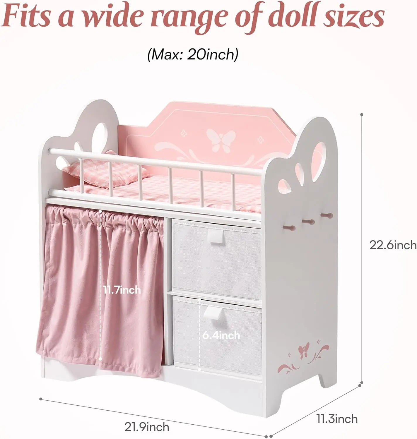 Wooden Baby Doll Crib with Storage Bedding