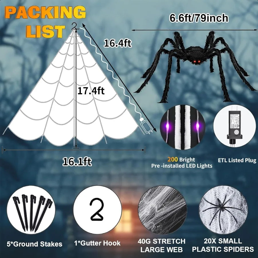 Outdoor 200 LED Halloween Giant Spider Web Lights