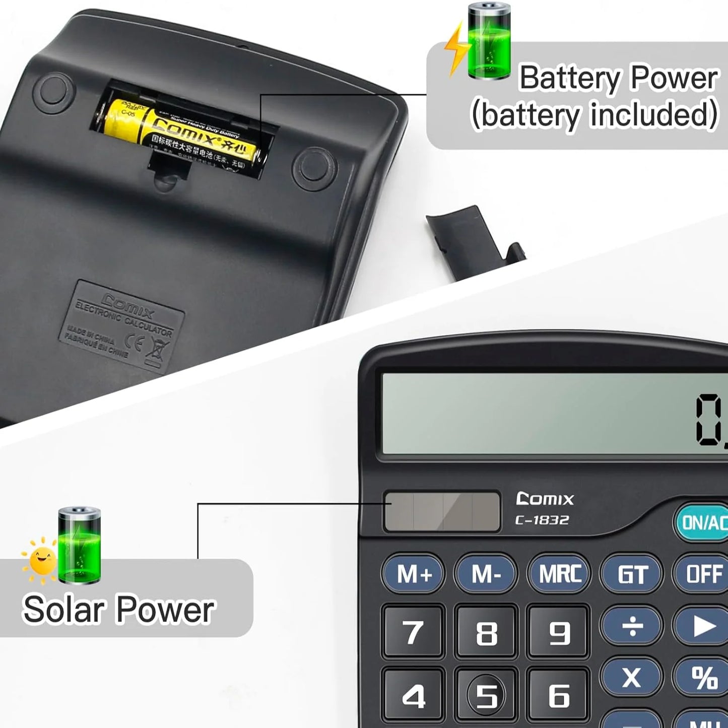 12 Digit Desktop Solar Battery Dual Powered Calculator
