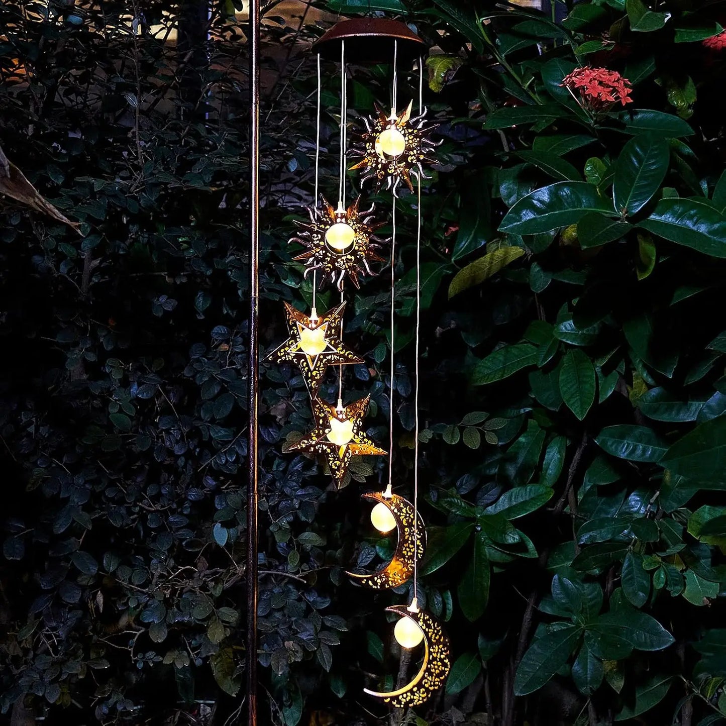 Outdoor Solar Wind Chimes w/ Sun Moon Star Lights